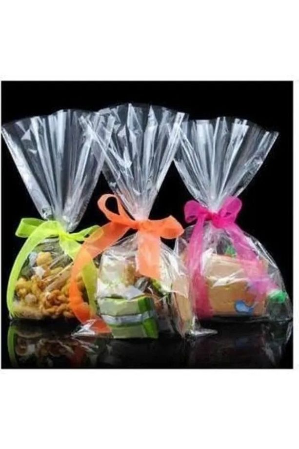 13x20cm Şeffaf Parlak Bantlı Şekerleme, Kurabiye Ve Kuruyemiş Poşeti 100 Adet - 6