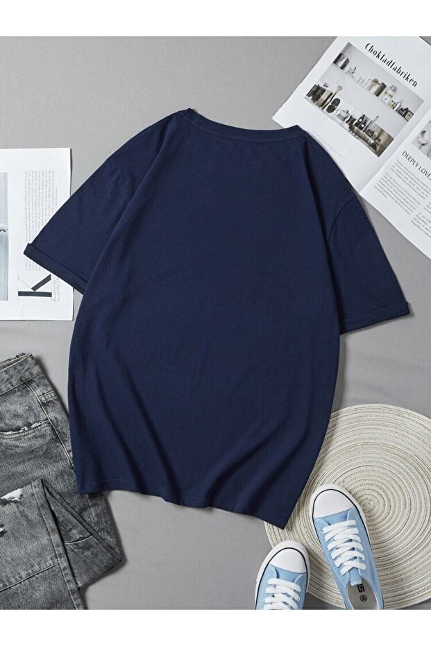 Oversize Hey It's Me Baskılı Lacivert Tshirt - 2