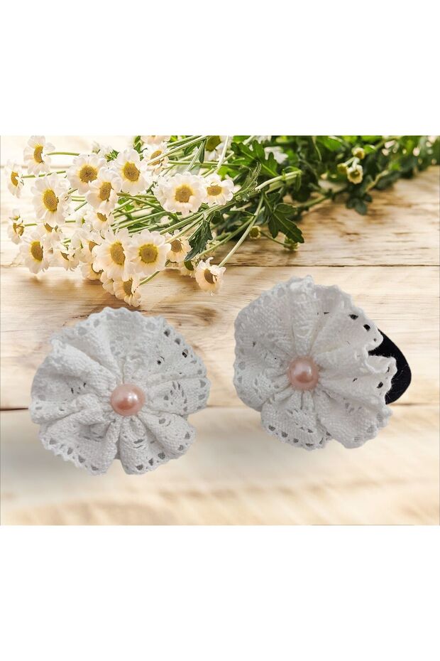 Cotton Ribbon Pearl Hair Clip
