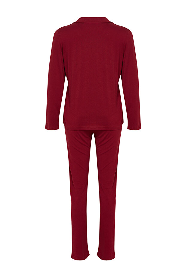 Bordo %100 Pamuklu Penguen Baskılı Örme Pijama Takımı THMAW23PT00151 - 7