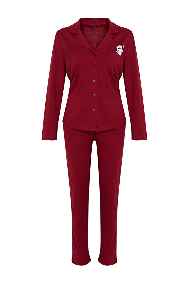 Bordo %100 Pamuklu Penguen Baskılı Örme Pijama Takımı THMAW23PT00151 - 6