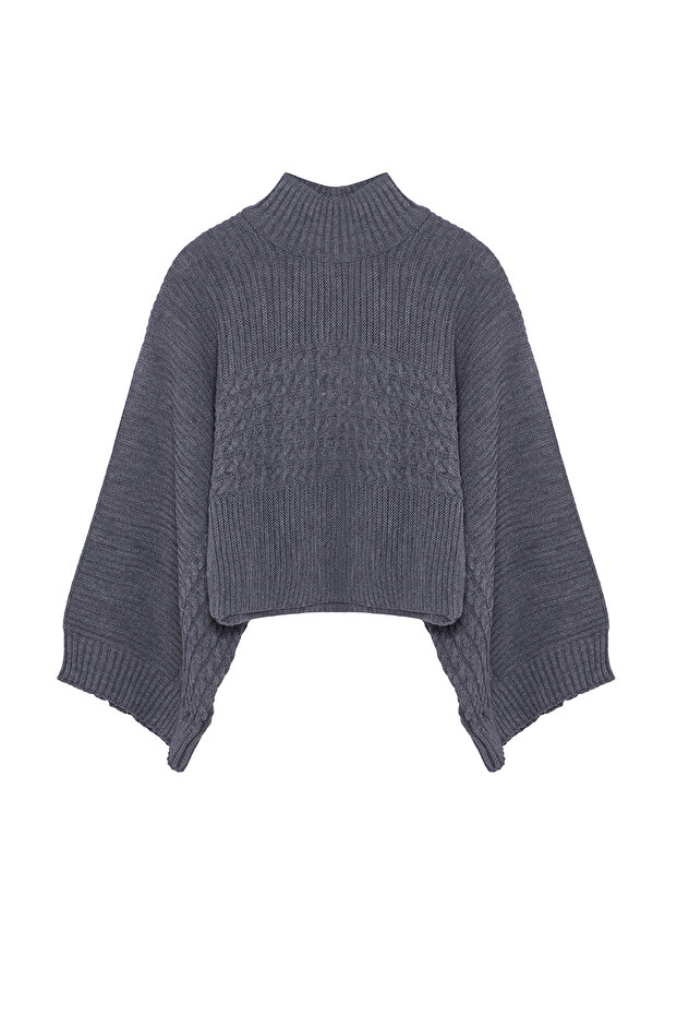 Anthrazitfarbener Crop Basic Haarstrickpullover TWOAW25KZ00258 - 7