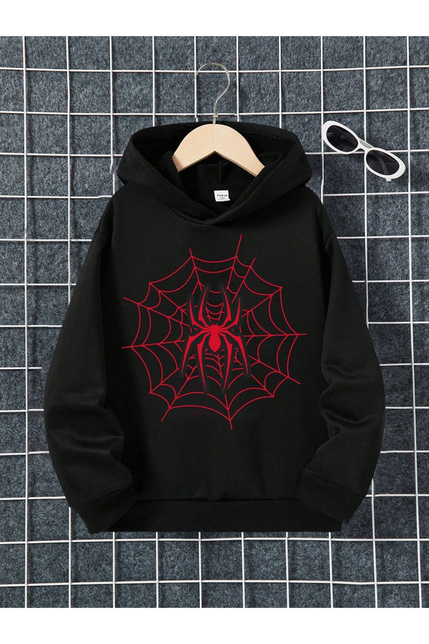 Unisex Red Spider Web Printed Sweatshirt