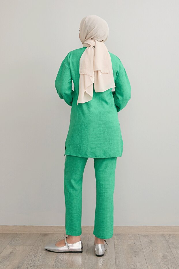 Leaf Stone Processing Green Linen Suit - 5