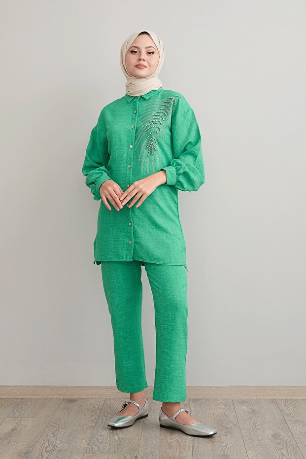 Leaf Stone Processing Green Linen Suit - 3