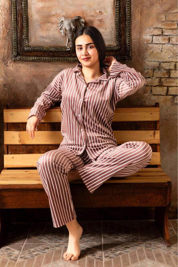 Women's Velvet Front Buttoned Pajamas Set NEW SEASON