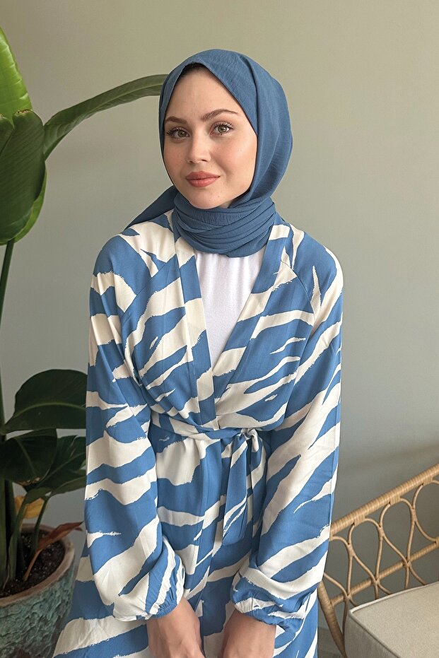 Blue Viscose Brush Patterned Set - 5