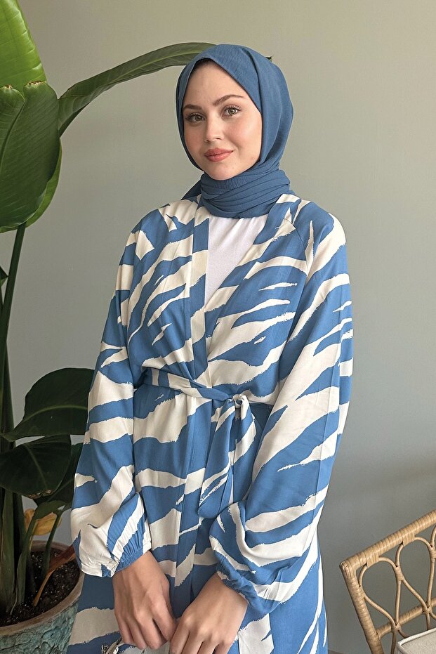 Blue Viscose Brush Patterned Set - 4