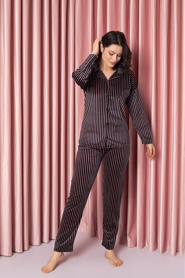 Women's Velvet Front Buttoned Pajamas Set NEW SEASON
