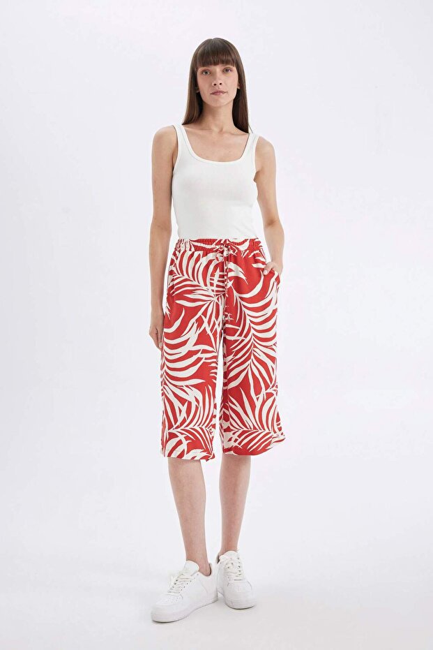 High Waist Patterned Viscose Capri I6823Az23Sm