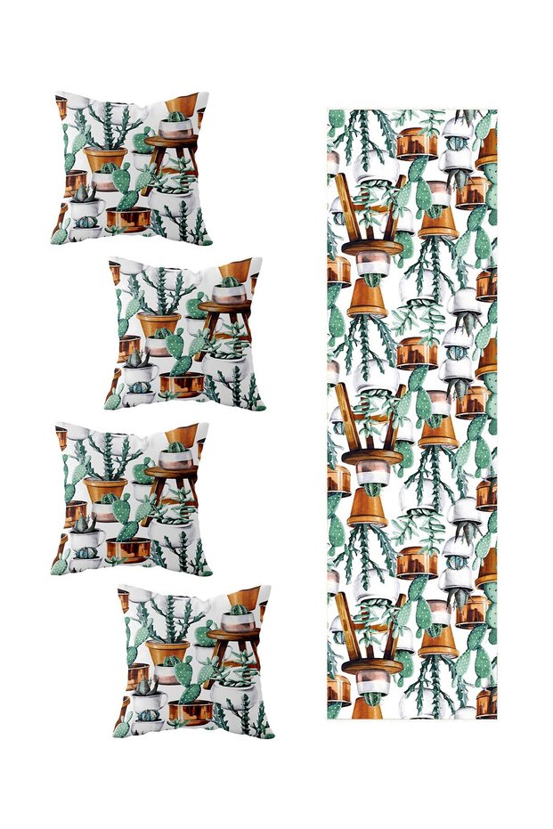 Cactus patterned living room kitchen table decorative 4-piece cushion cover and runner set with various models