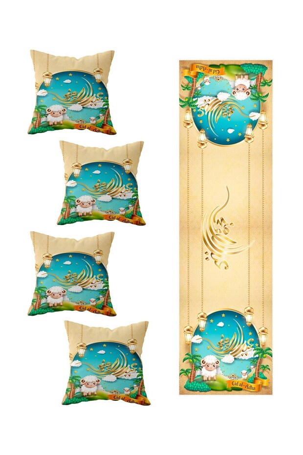 Ramadan Living Room Kitchen Table Different Ranir Models Decorative 4-Piece Throw Pillow Cover and Runner Set