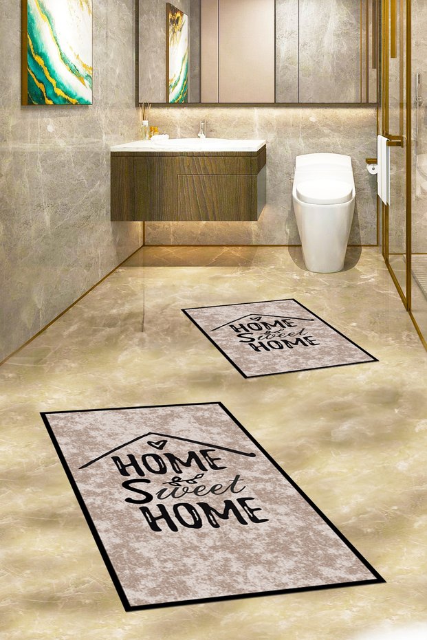 Digital Washable Non-Slip Home Sweet Written Double-Sided Bathroom Carpet Mat Toilet Set