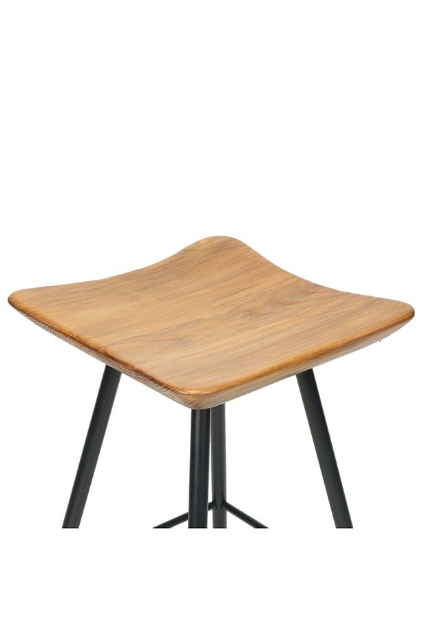 Tabure Sandalye 47 Cm Kavisli Kare Oturma Yeri Bar Taburesi Ahşap Demir Ayaklı Ahşap Topuzlu - 6