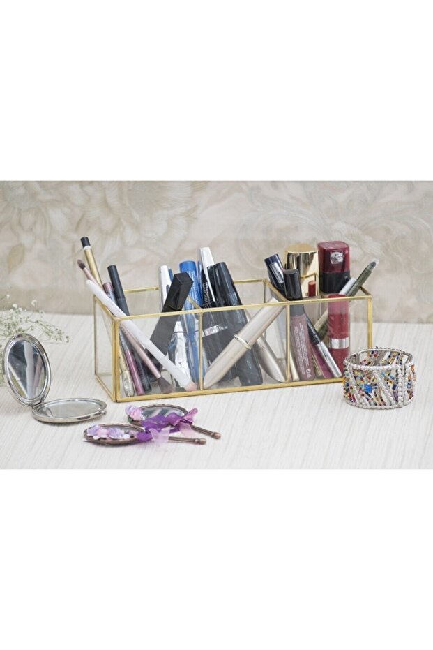 Trigo Gold Organizer Makeup Material Glass Box