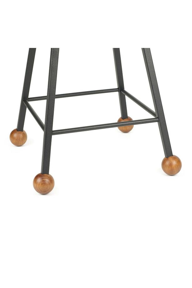 Tabure Sandalye Bar Taburesi 47 Cm Kavisli Kare Oturma Yeri Kare Demir Ahşap Topuz - 4