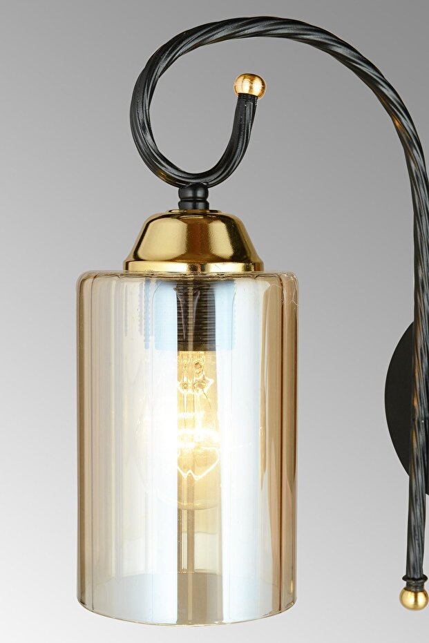 Siyah Kule Silindir Camlı Aşağı Bakan Modern Aplik - 3