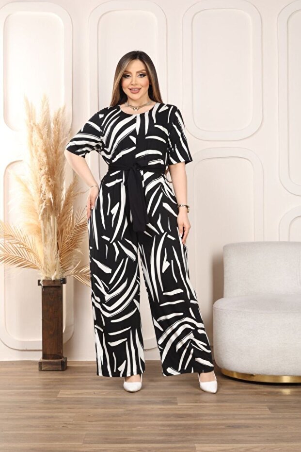 Büyük Beden Desenli Örme Tulum - 1