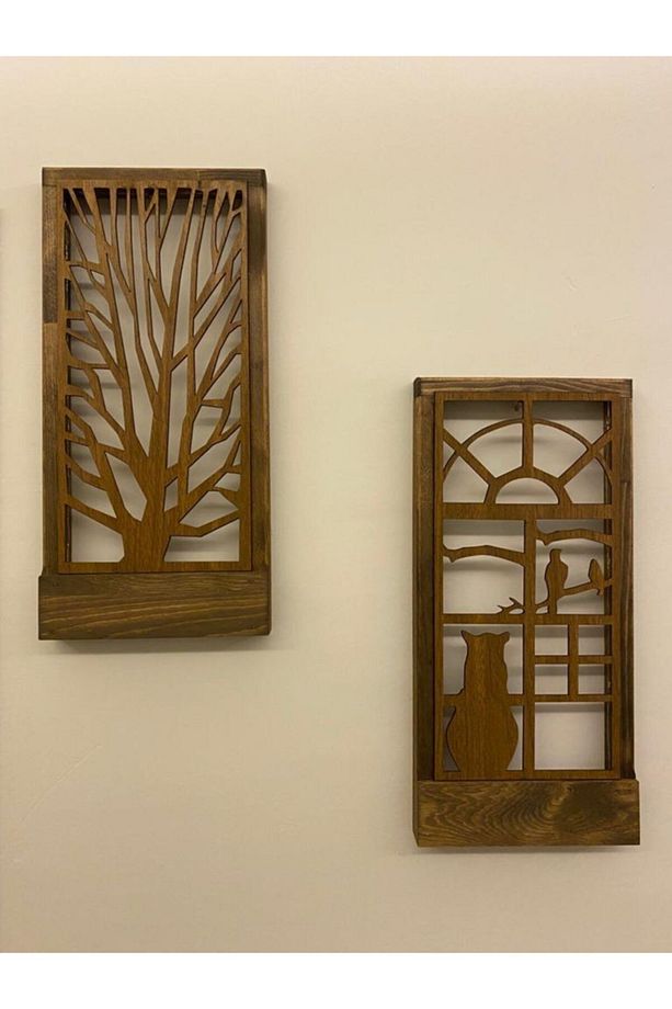 Ikili Set Peri Ledli Masif Panel Dekoratif Tablo Duvar Süsü Ev Antre Balkon Süsü 36x18cm - 1