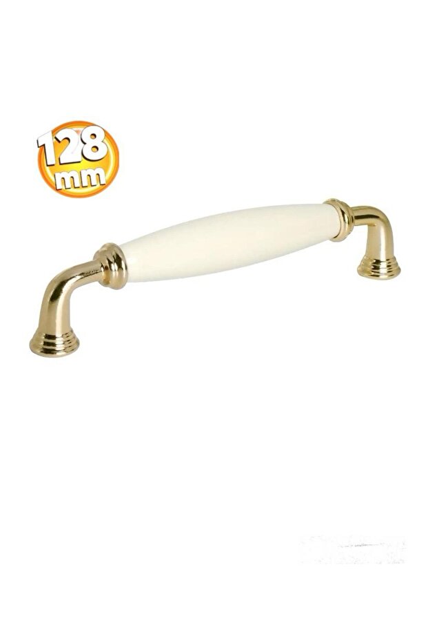 مقبض من البورسلين لخزانة الملابس ودرج الأثاث ومقبض المطبخ Yakut128mm- كريمي-ذهبي-stk0614
