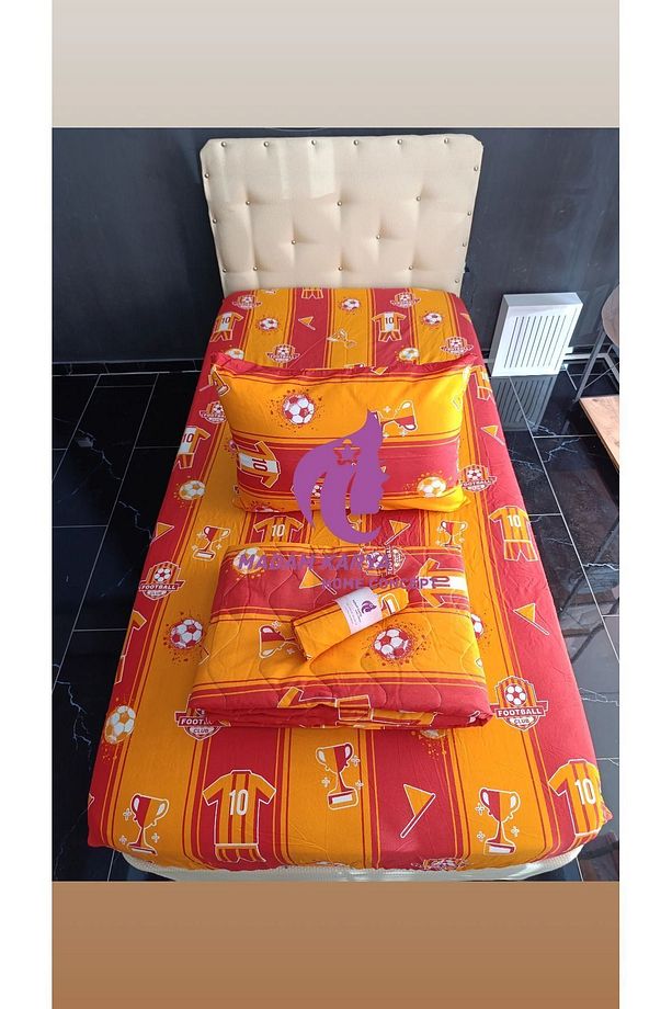 Madam Karya Sarı Kırmızı Taraftar Tek Kişilik Uyku Seti Kapitone Yatak Örtüsü Ve Lastikli Çarşaf Set - 1