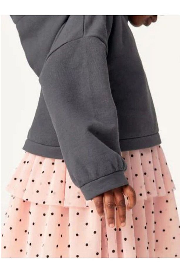Sweatshirt ve elbise takımı-3-4 yaş Kız cocuğu, Askılı Elbise ve uzun kollu kapüşonlu Sweatshir - 4