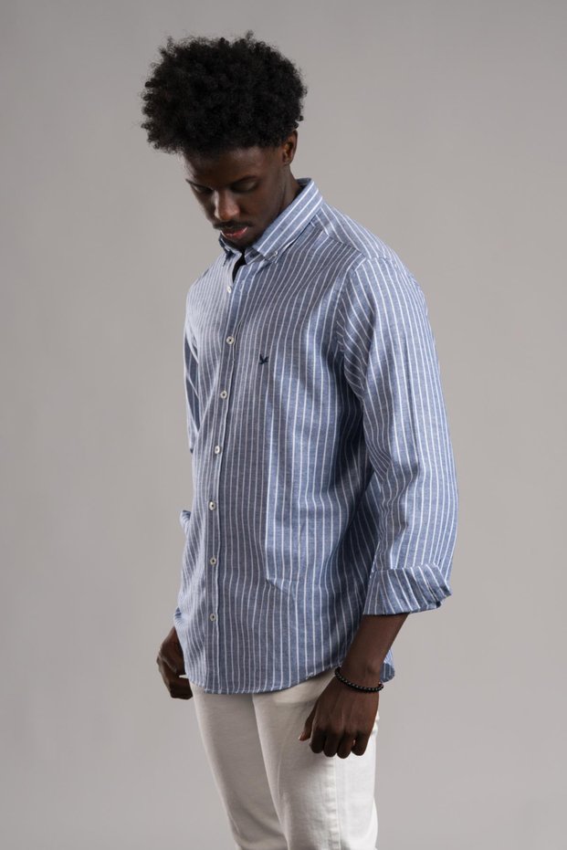 Slim Fit Cotton Striped Collar Buttoned Long Sleeve Men's Shirt