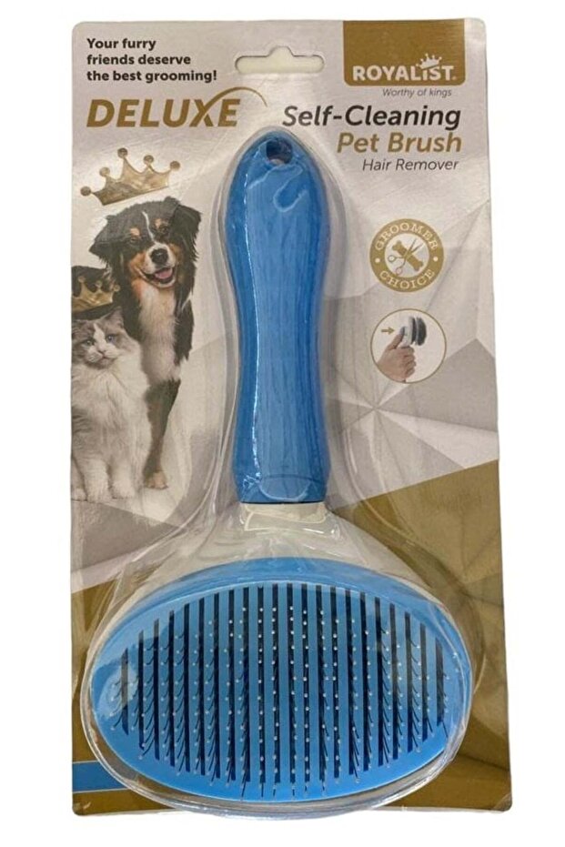 ROYALIST DELUXE SELF-CLEANING PET BRUSH BLUE