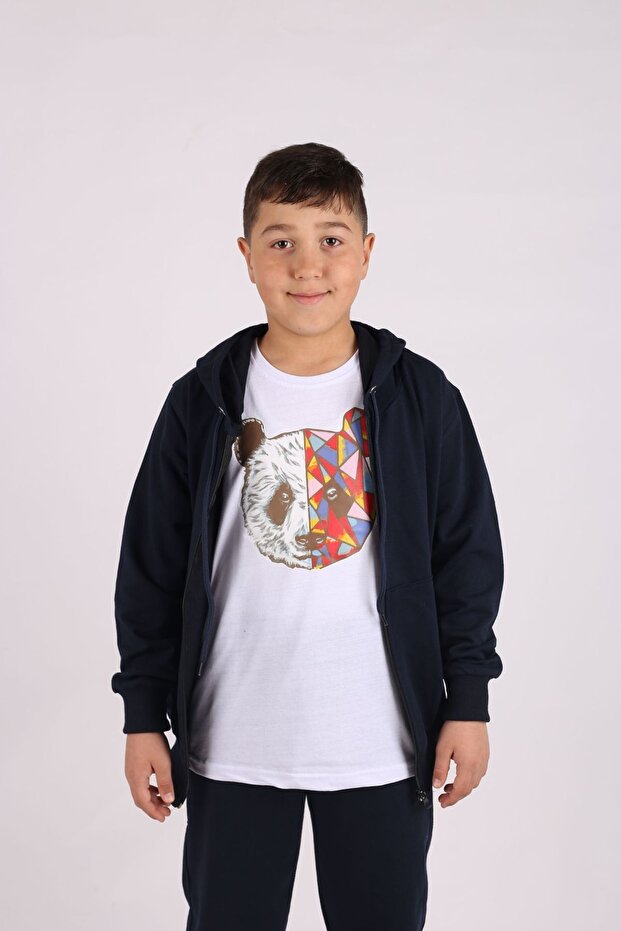 Zippered Suit-Panda Printed T-Shirt - Set of 3 Boys' Tracksuits
