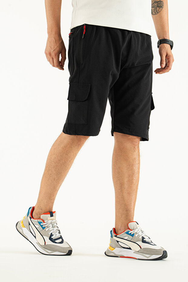 Men's Black Breathable Lycra Fabric 5-Pocket Outdoor Capri Shorts