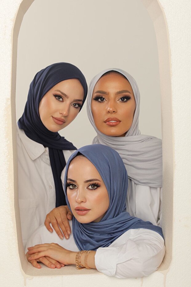 3-Piece Advantage Set (blue-dark blue-ice Blue) Luxury Combed Cotton Shawl - Women's Hijab Jersey Hijab