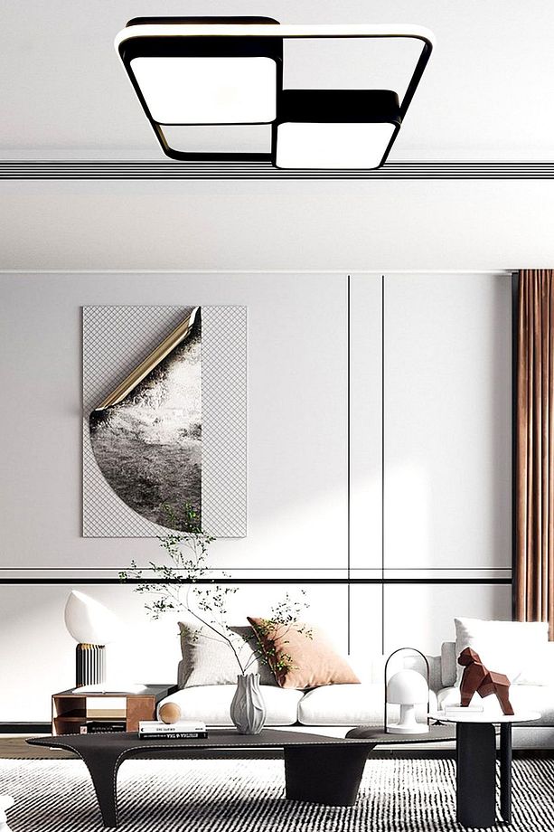 Kare Model Led Avize, 3 Renk Aydınlatmalı Kumandalı Dimmerli Modern Tavan Avizesi,salon,ofis Avizesi - 4