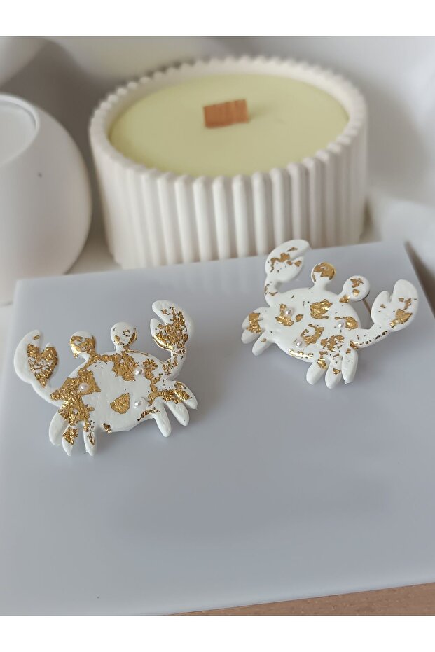 Steel stud earrings & crab polymer clay earrings with pearl detail