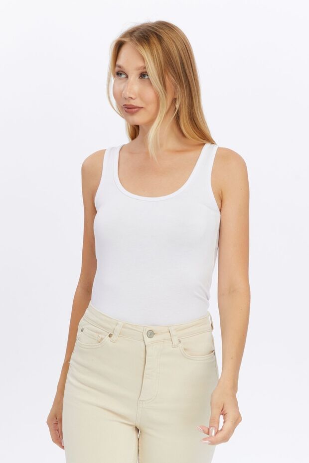 Kadın Beyaz Kalın Askılı Basic Atlet - 2