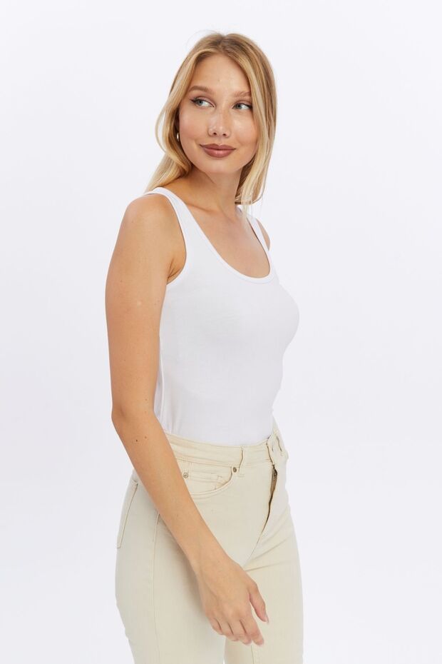 Kadın Beyaz Kalın Askılı Basic Atlet - 6