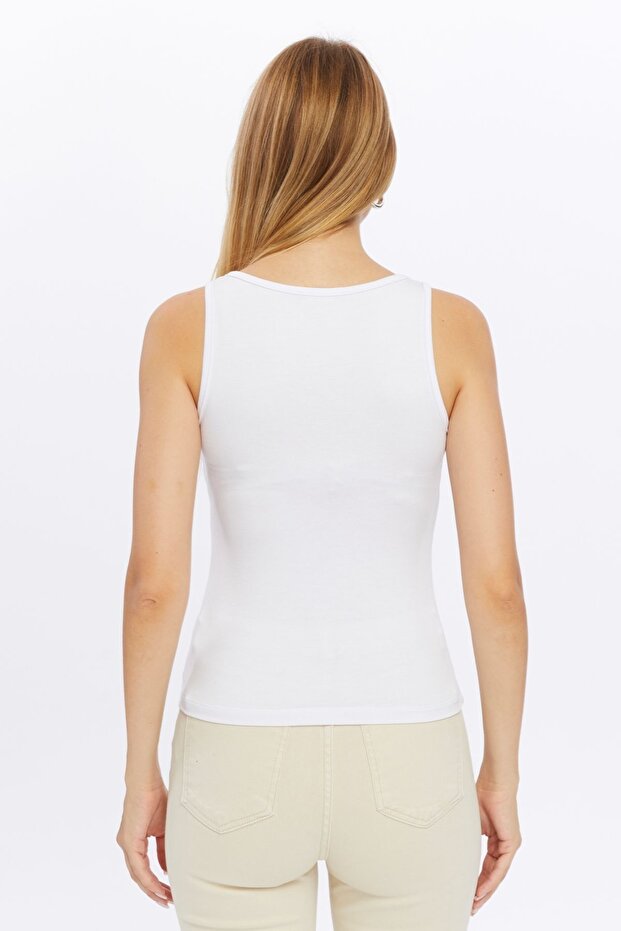 Kadın Siyah Beyaz 2'li Kalın Askılı Basic Atlet - 9