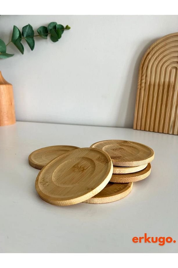 6 Adet Yuvarlak Bambu Çay Tabağı, Bardak Altlığı, Fincan Tabağı - 3