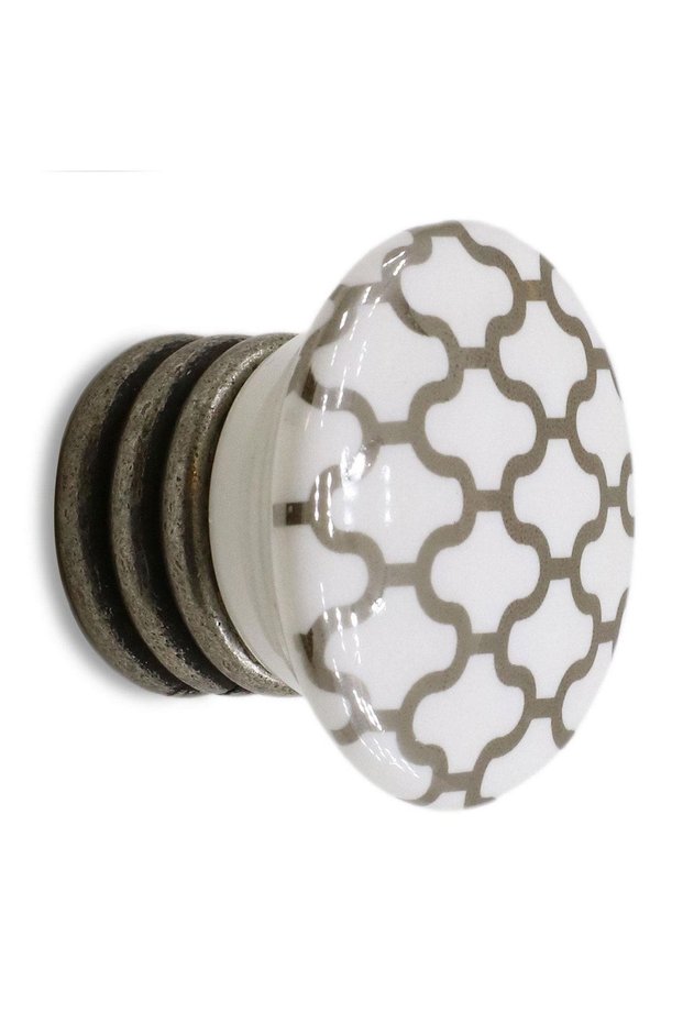 Luxury Porcelain Button Furniture Drawer Cabinet Door Handle Handle White Antique Silver