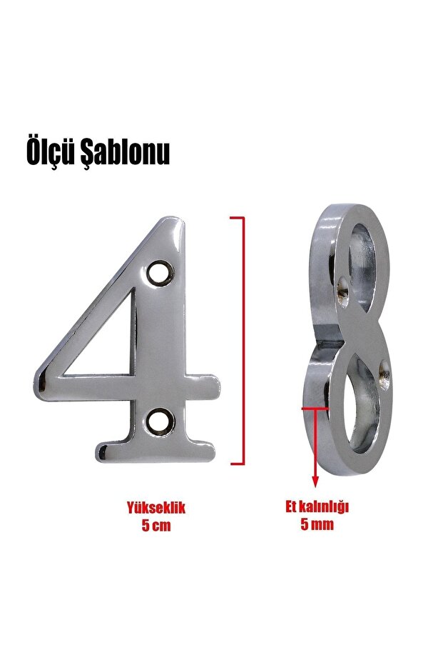 Çelik Kapı Numarası 5 Cm Parlak Krom 4 Numara - 3