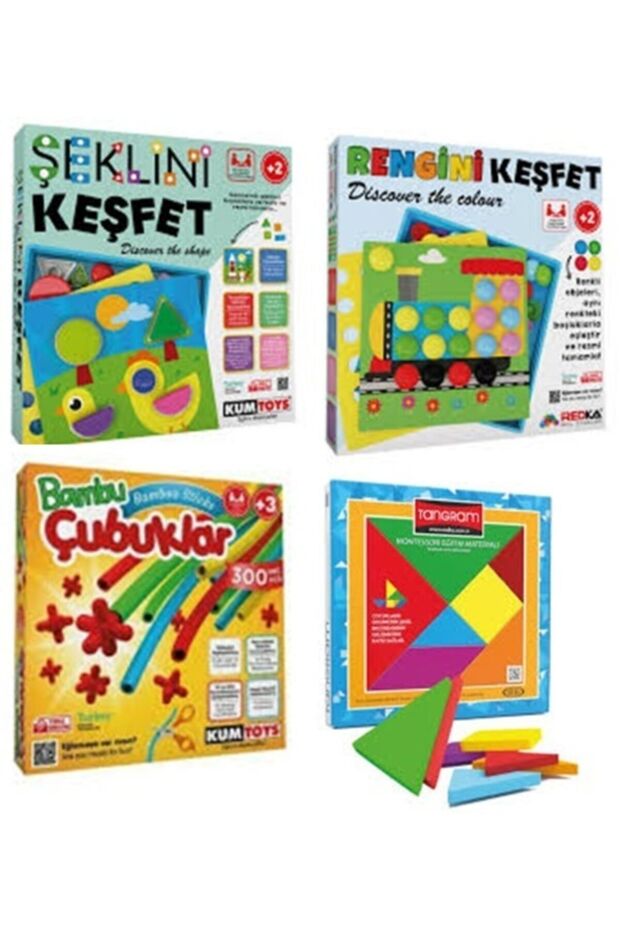 Discover Your Shape + Discover Your Color + Bamboo Sticks + Colorful Tangram (Set of 4)