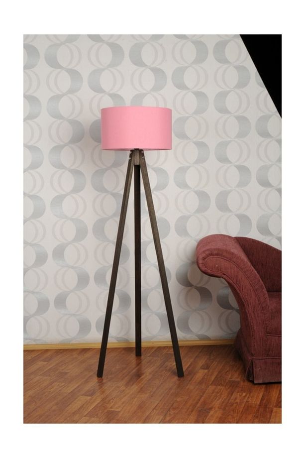 3 Ayaklı Tripod Lambader Abajur Kumaş Başlık---pembe-c - 1