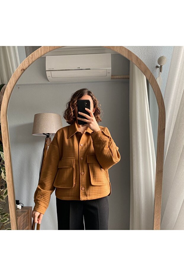 Kapitone Ceket-Çıtçıt Detaylı-TABA - 3