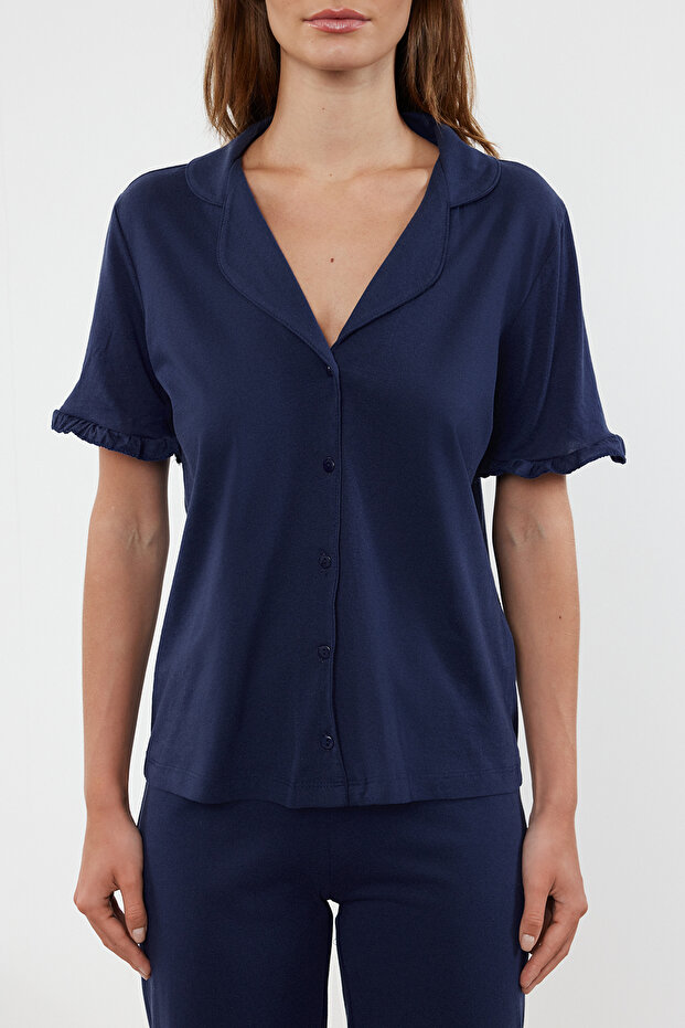 Indigo %100 Pamuklu Fırfır Detaylı Örme Pijama Takımı THMSS24PT00223 - 3