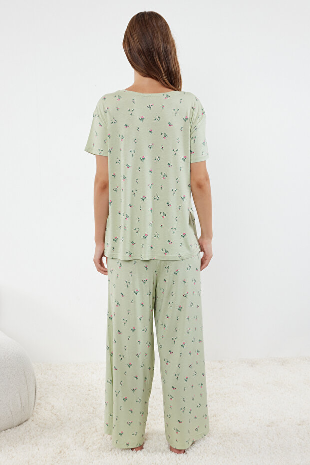 Mint-Çok Renkli Çiçekli Örme Pijama Takımı THMSS24PT00231 - 5
