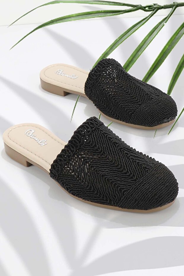 Black Knitted Women's Slippers K04823003516