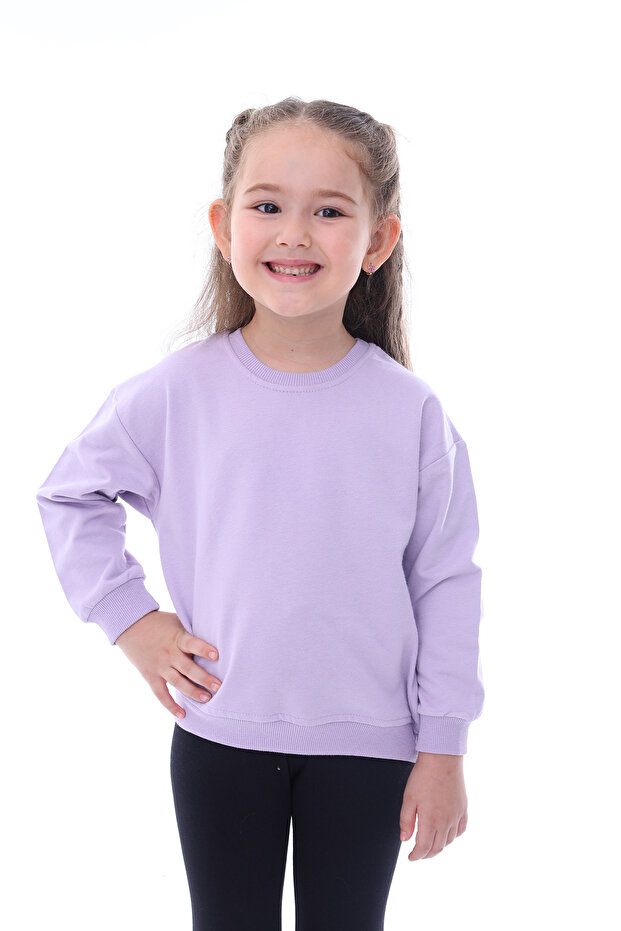 Lilac Brushed Soft Cotton Sweatshirt - Basic Solid Color - 1