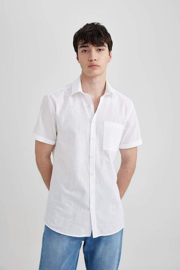 Slim Fit Basic Kısa Kollu %100 Pamuk Gömlek - 3