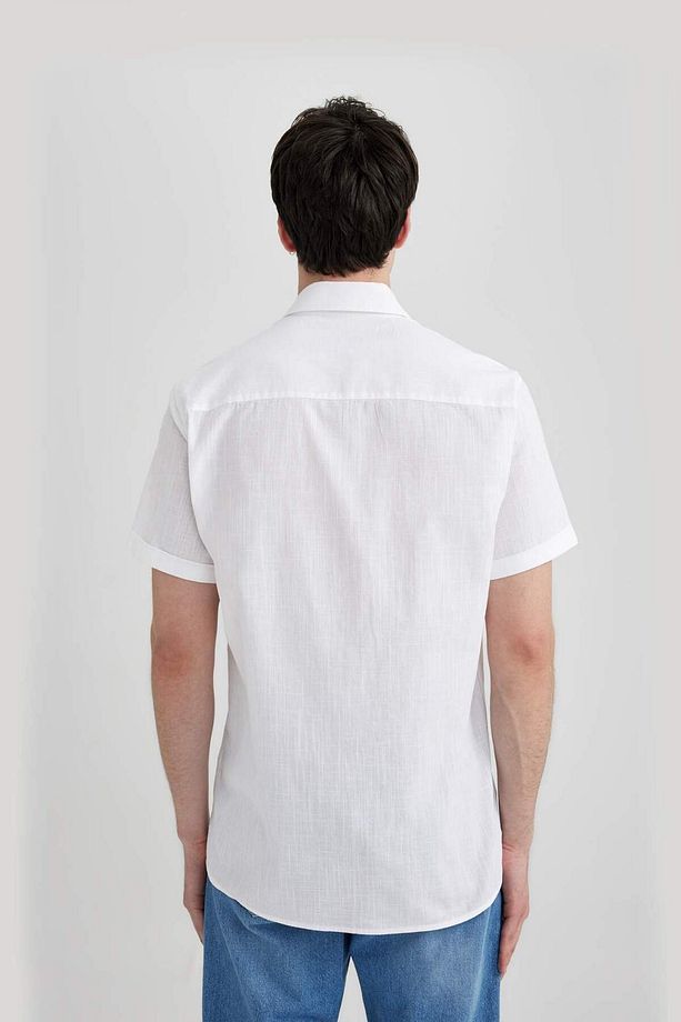 Slim Fit Basic Kısa Kollu %100 Pamuk Gömlek - 6