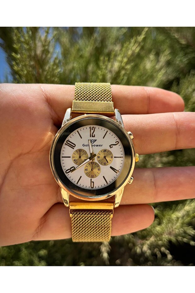 Woven Magnetic Strap Luxury Gold Color Women's Wristwatch