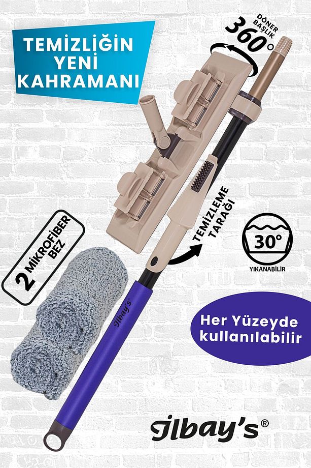 Mikrofiber Teleskopik Klipsli Ultra Mop Seti 360°c Döner Başlık Tüm Yüzeyler Için (ÖZEL KUTUDA) - 6